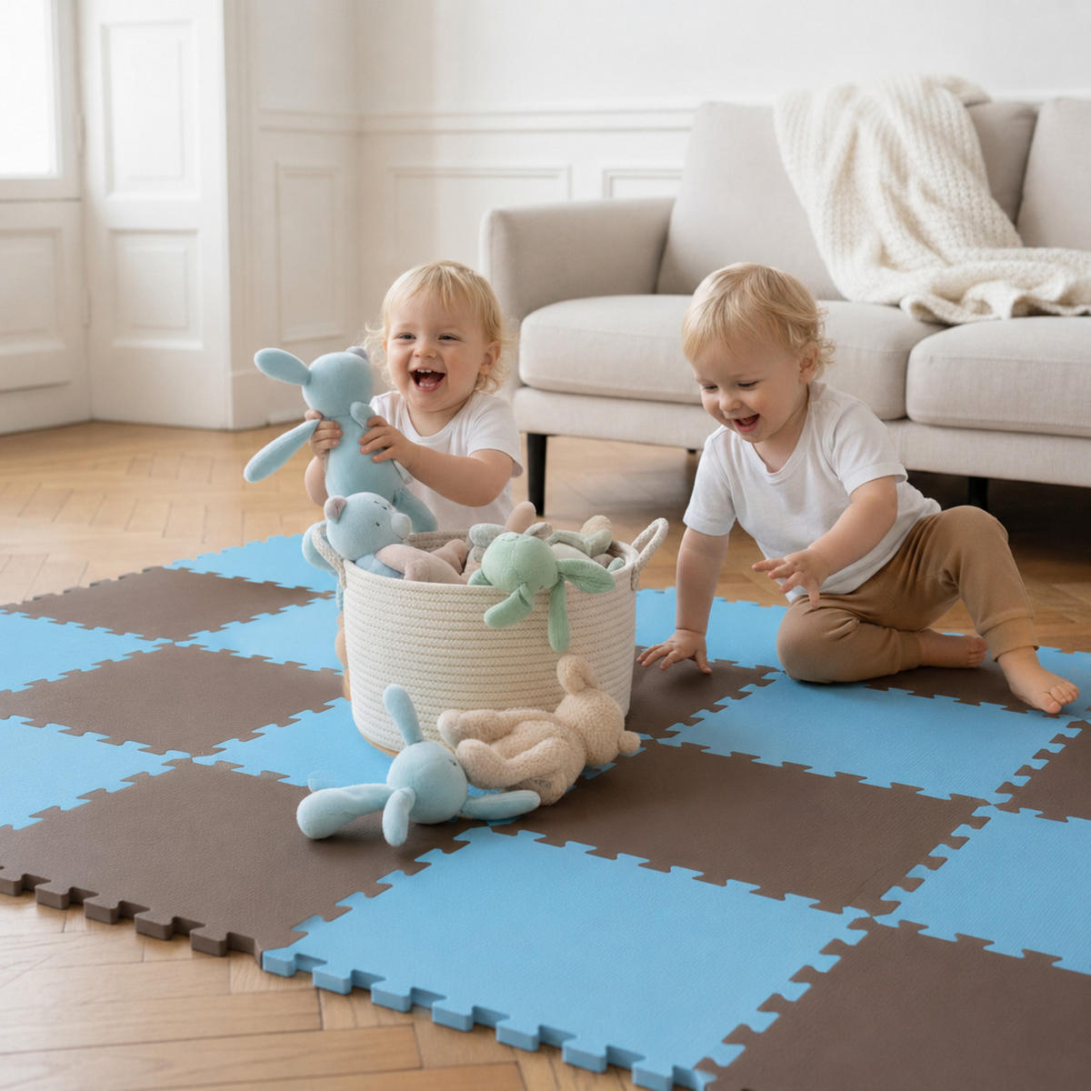 SPIELMATTE ab Null - 180/90/1 cm Puzzlematte Blau - Braun/Hellblau, Kunststoff (30/30cm) - Littletom