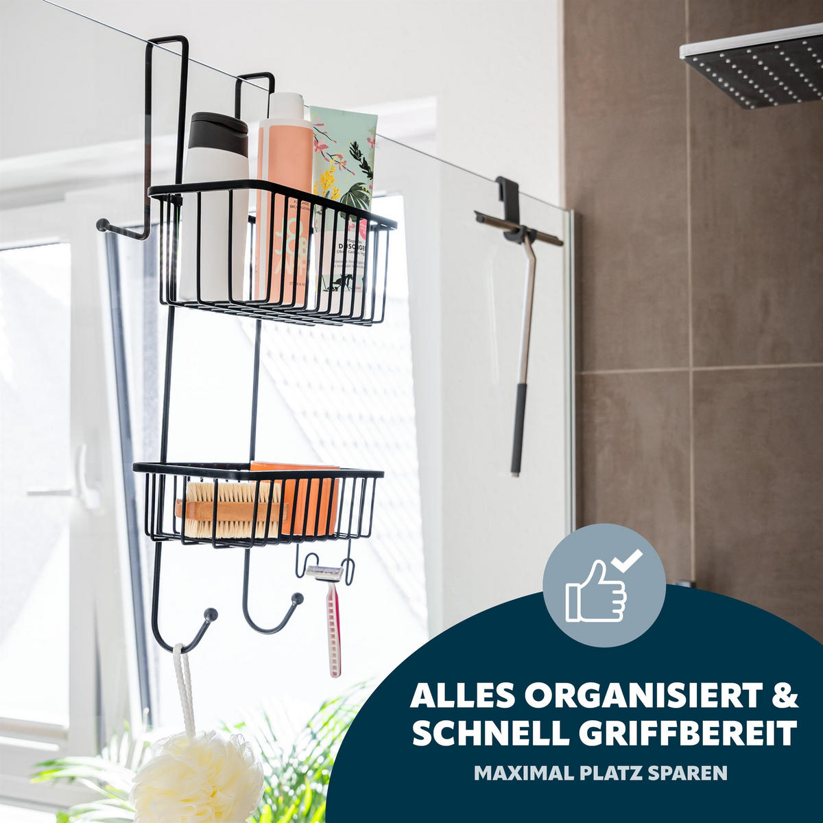 DUSCHREGAL, schwarz, Metall, Kunststoff - Schwarz, Metall (25/55/12cm) - bremermann