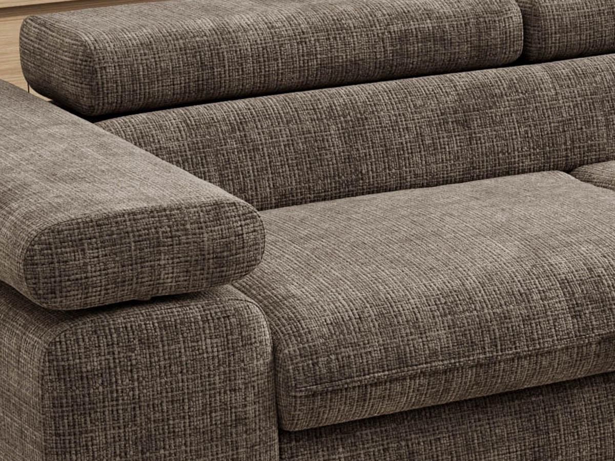 ECKSOFA PABLO L Braun Schenille grob gewebt - Rechts Seite mit T25 Topper - Schwarz/Braun, Textil/Metall (273/208cm) - MKS