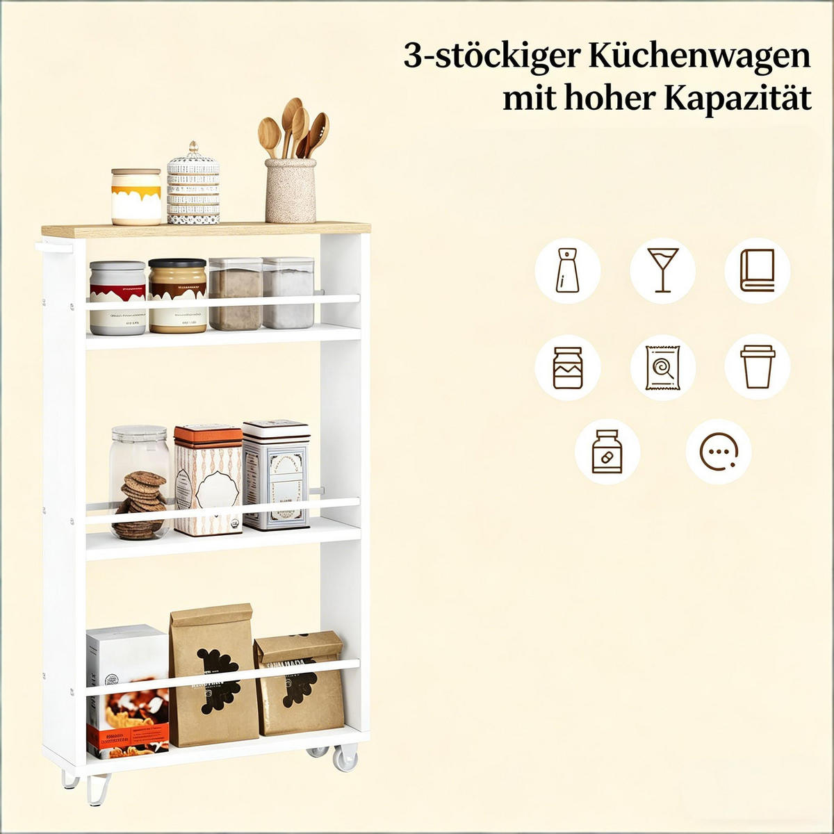 SERVIERWAGEN DE-41496 47/80/13 cm, 3 Regale Weiß - Weiß, Holzwerkstoff (13/80/47cm) - ComfortXL