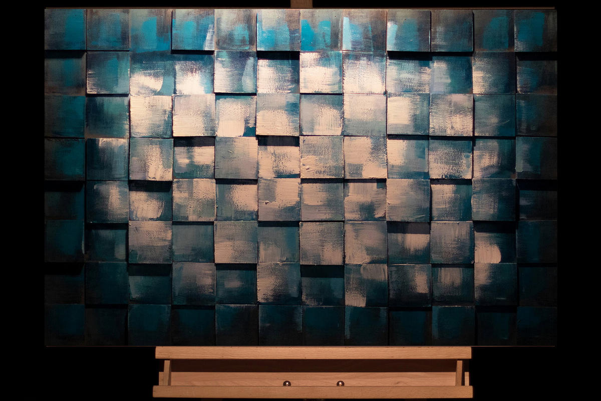 HOLZBILD Blau 90/60 cm - Blau/Weiß, Holz (4.5/60cm) - KUNSTLOFT