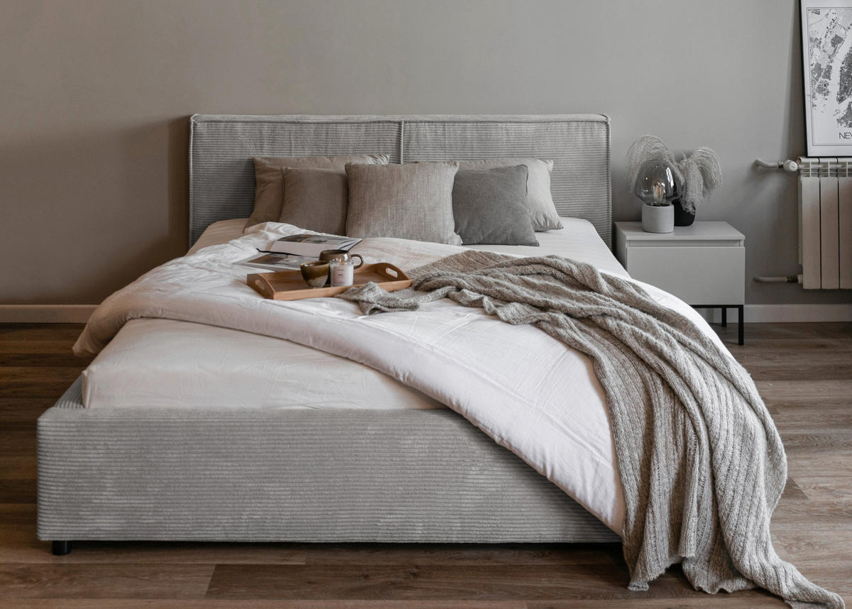 POLSTERBETT Farese Hellgrau Cordbezug 160 cm - Hellgrau, Textil (160/200cm) - Selsey