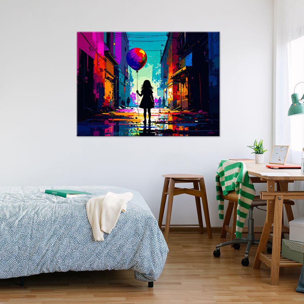 LEINWANDBILD Mädchen mit Ballon Street Art 120x80cm - Multicolor, Textil (120/80cm) - Feeby
