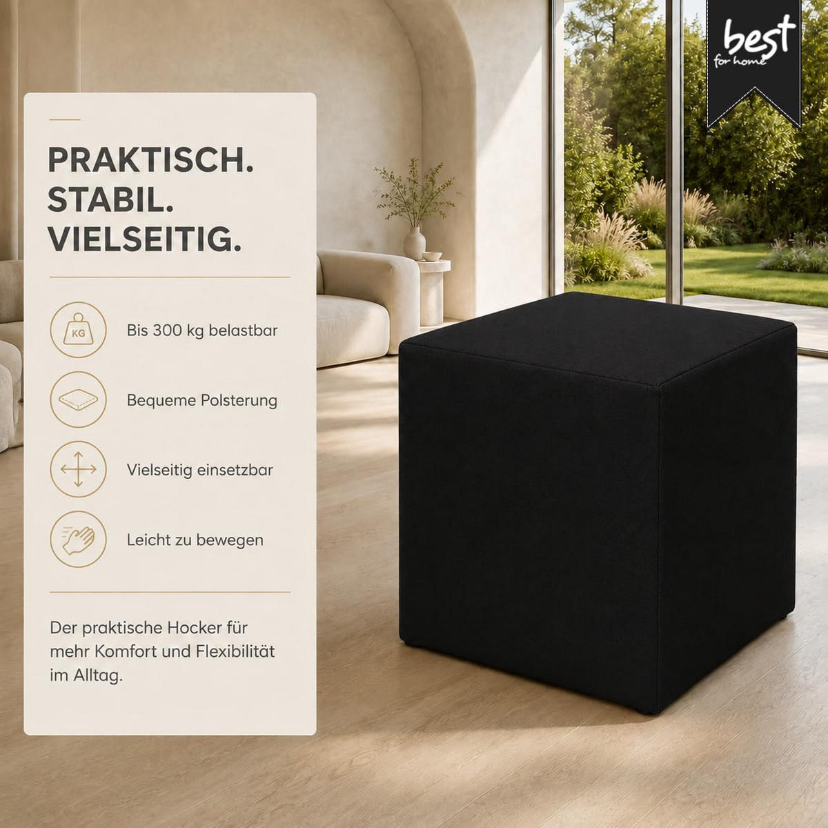SITZWÜRFEL / Siège Pouf - Noir, 40X40X40 Cm, Assise Rembourrée, Confortable Pour Salon, Chambre Ou Bureau - Schwarz, Textil (41/41/40cm) - Best For Home