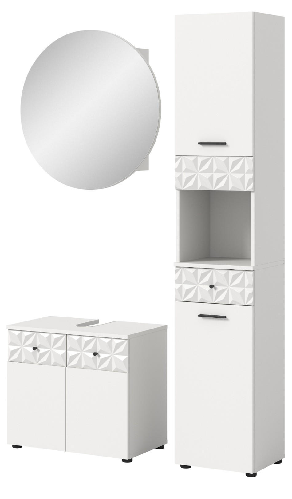 BADMÖBEL-SET weiß Hochglanz 3-teilig 120 cm, Komplettset mit 3D-Struktur - Weiß Hochglanz, Glas/Holzwerkstoff (195/187/37cm) - Inn.Furn