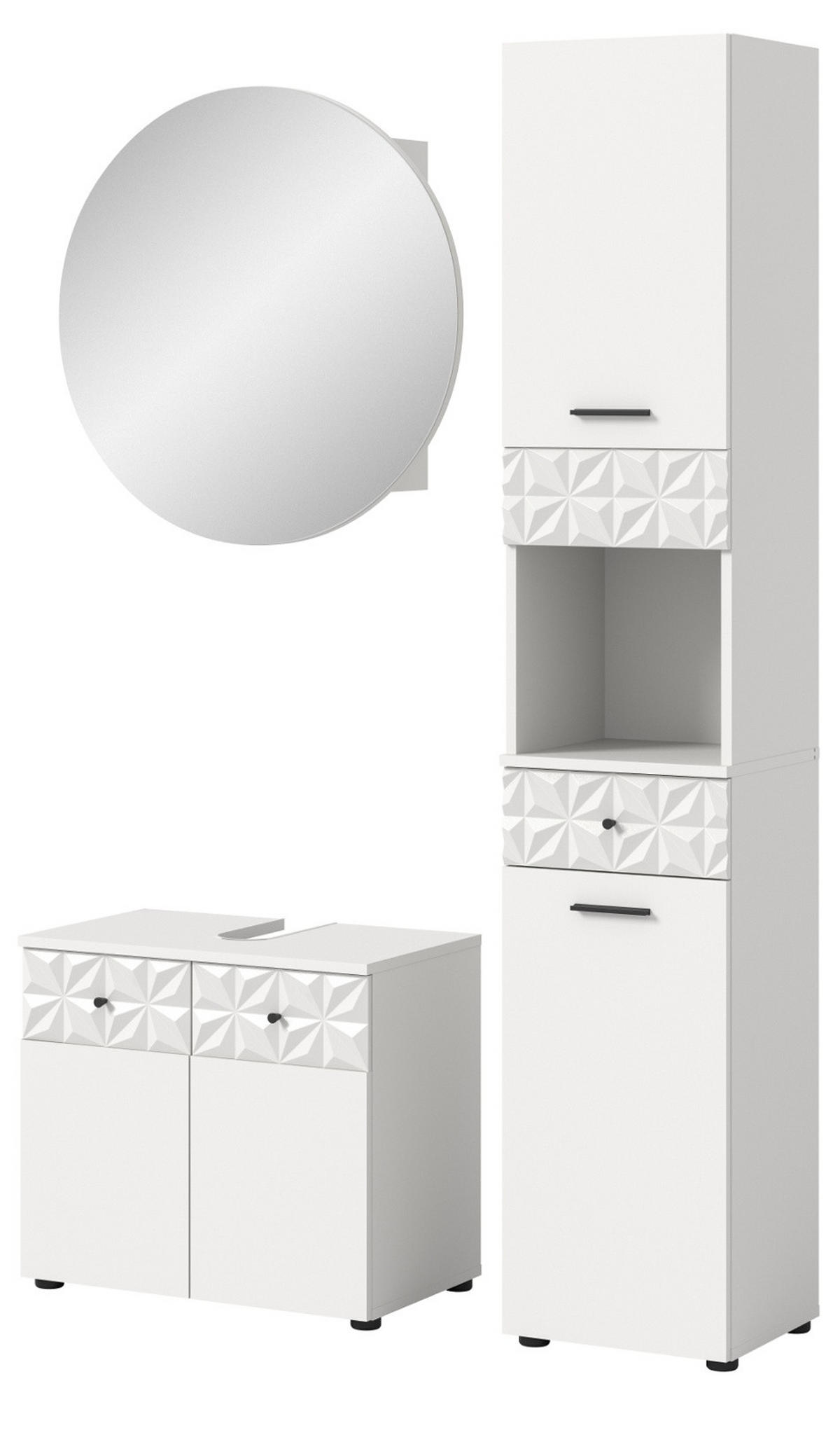 BADMÖBEL-SET weiß Hochglanz 3-teilig 120 cm, Komplettset mit 3D-Struktur - Weiß Hochglanz, Glas/Holzwerkstoff (195/187/37cm) - Inn.Furn