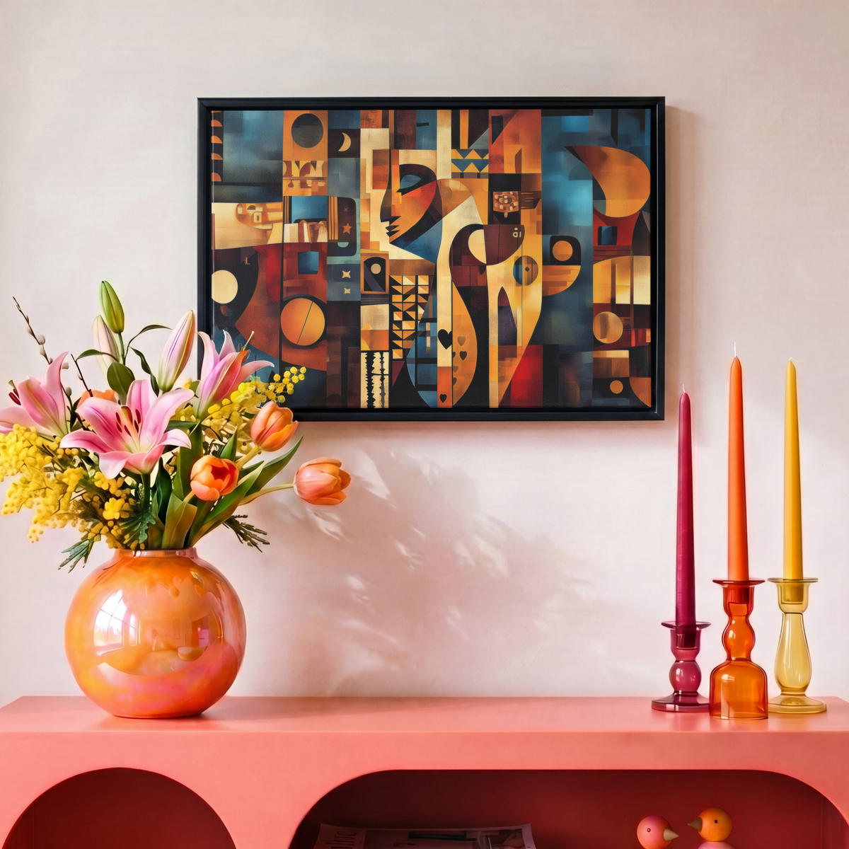 LEINWAND Bilder mit Rahmen - Figuren - Abstrakt - Symbole - 30x20 - Terracotta, Textil (30/20cm) - MuchoWow