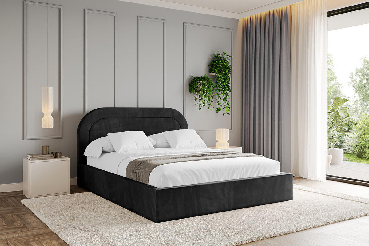 POLSTERBETT mit Bettkasten und Lattenrost, Boxbett ohne Matratze - LERAY 180x200 Schwarz - Schwarz, Holzwerkstoff/Textil (180/200cm) - ALTDECOR