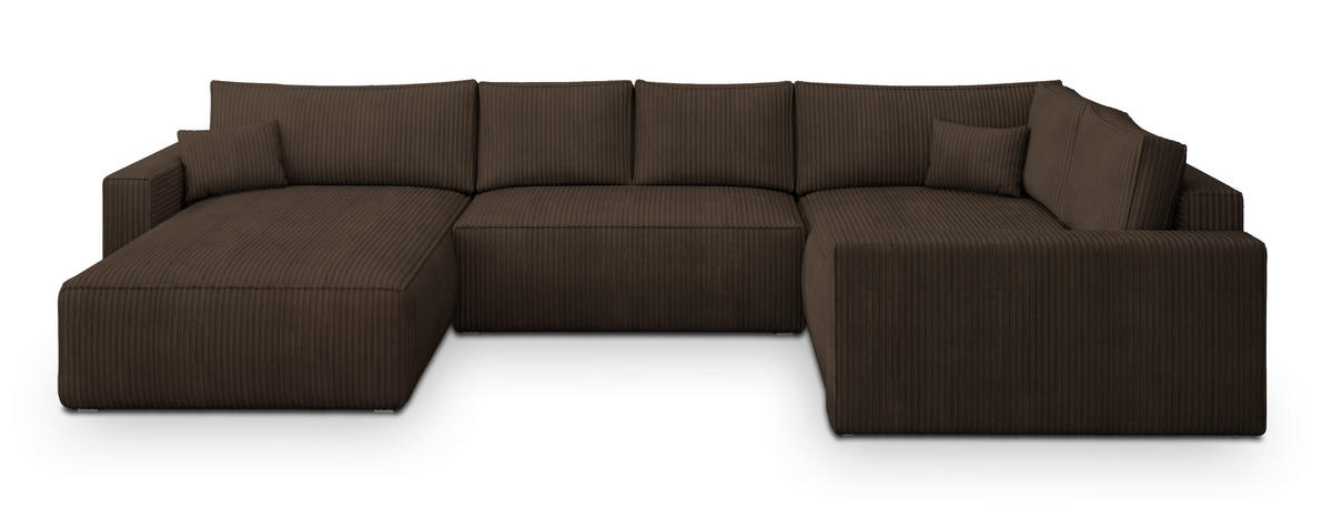 WOHNLANDSCHAFT VELAMI R-S Braun Kordstoff mit Schlaffunktion - Braun, Holz (365/83/194cm) - MASSENO