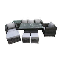 GARTENTISCHGRUPPE Polyrattan 8-Sitzer - Dunkelgrau/Grau, Glas/Kunststoff - Fimous