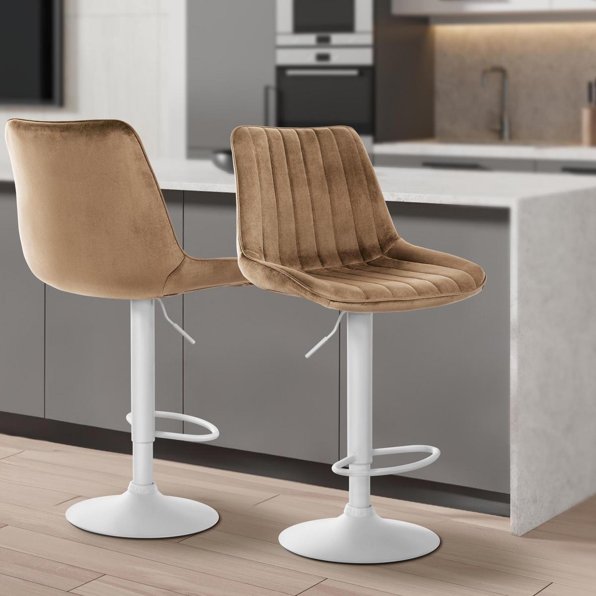 BARHOCKER 2er Set Samt Braun - Braun, Textil/Metall (49.5/91/50cm) - CLP