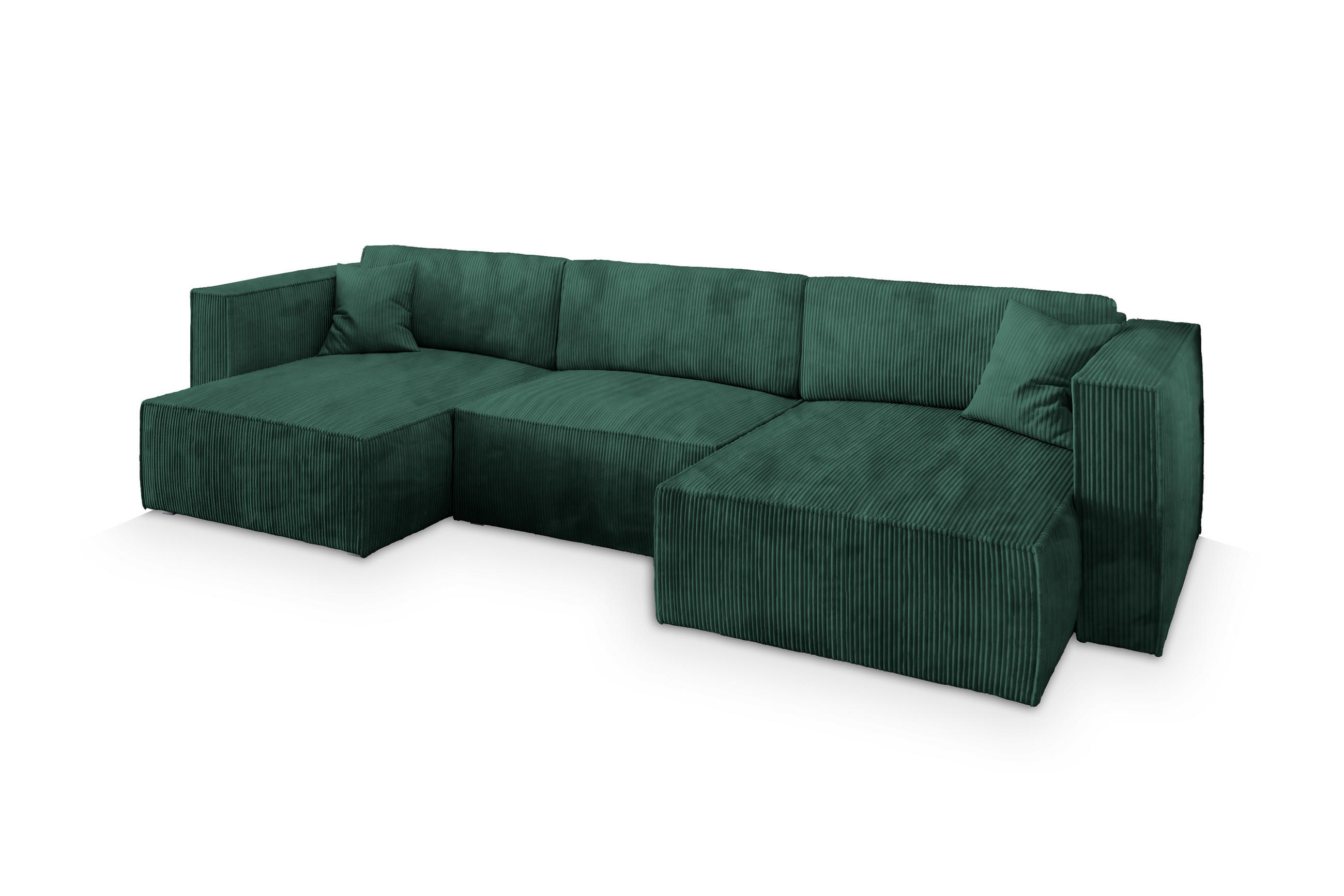 WOHNLANDSCHAFT SARMO P Grün Kordstoff mit Schlaffunktion - Grün, Holz (347/70/148cm) - MASSENO