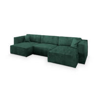 WOHNLANDSCHAFT SARMO P Grün Kordstoff mit Schlaffunktion - Grün, Holz (347/70/148cm) - MASSENO
