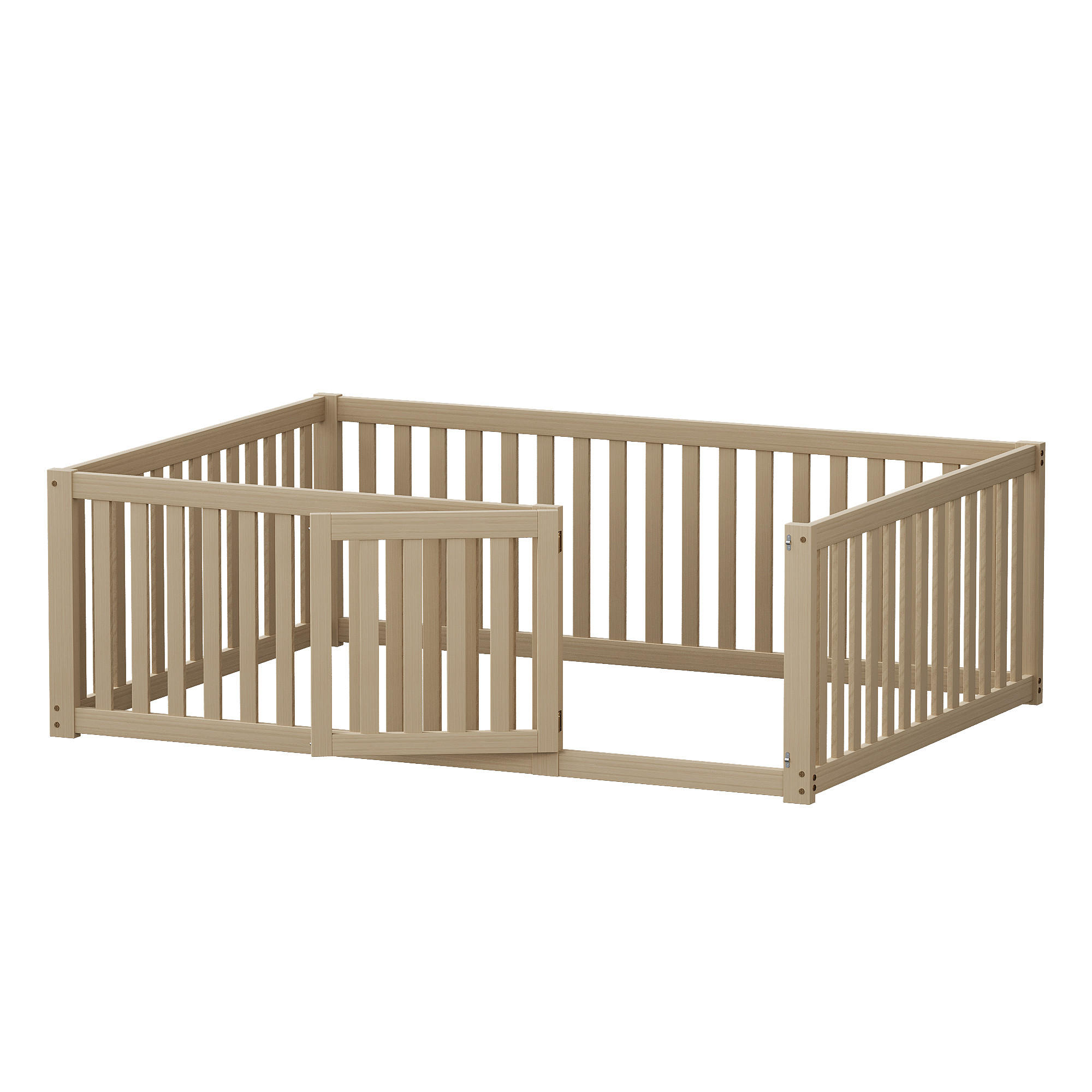BODENBETT 140/200 cm DE-02374, in Holzfarbe, mit Zaun und Tür - Naturfarben, Holz/Holzwerkstoff (140/200cm) - ComfortXL