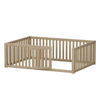BODENBETT 140/200 cm DE-02374, in Holzfarbe, mit Zaun und Tür - Naturfarben, Holz/Holzwerkstoff (140/200cm) - ComfortXL