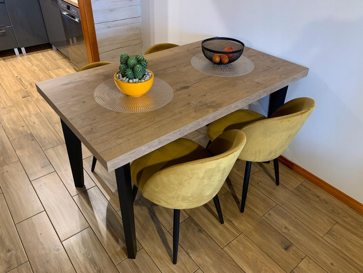 ESSZIMMERTISCH SKANDI, ausziehbarer Tisch: 200-300X100X78 cm, Farbe: LANCELOT, mit Holzbeinen in Farbe Schwarz - Beige/Schwarz, Holzwerkstoff (200/100/78cm) - Alpi-Möbel
