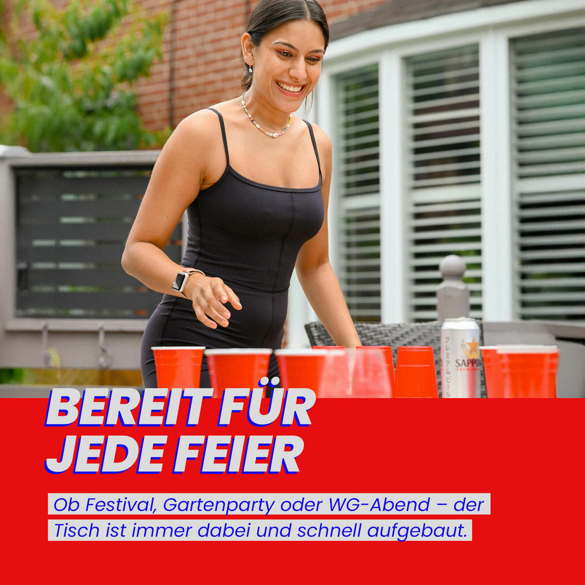 BIERPONGTISCH 240x60x70 cm zusammenklappbar - Schwarz, Metall (60/240cm) - Bestlivings