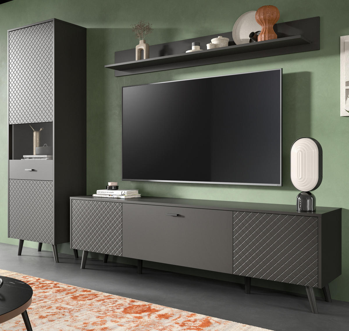 WANDBOARD grau matt, Wandregal 160 cm - Grau, Holzwerkstoff/Metall (160/20/20cm) - Inn.Furn