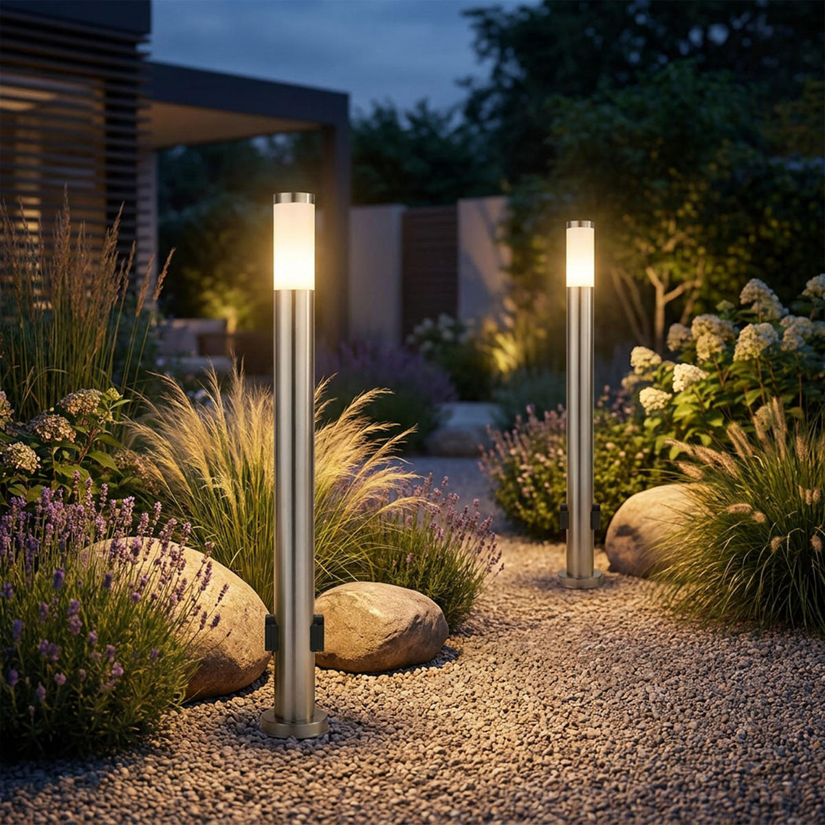 LED STEHLEUCHTE Edelstahl Silber 2er Set - Silberfarben, Metall (12.7/12.7/110cm) - Globo Lighting