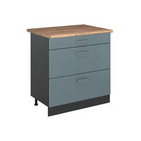 SPODNÍ SKŘÍŇKA KUCHYŇSKÉ LINKY R-Line, Modrošedá/Antracit, 80 cm se 3 zásuvkami pracovná doska Dub Goldkraft - antracitová/šedohnědá, kompozitní dřevo (80/81.6/60cm) - Vicco