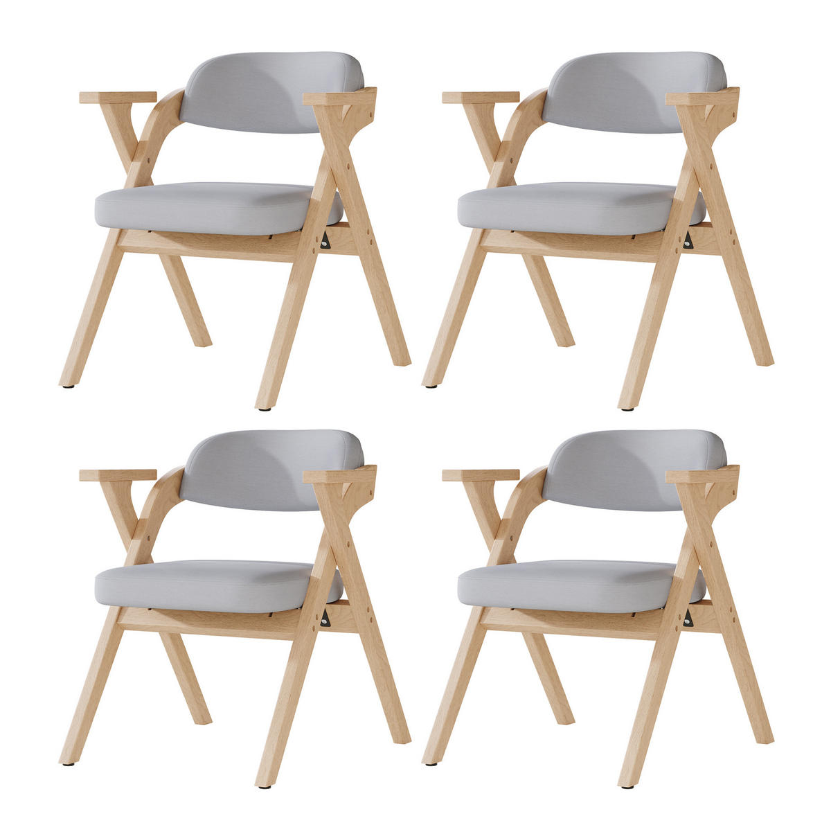 KLAPPSTUHL 2er-Set Grau mit Armlehnen und Leinenkissen - Grau, Holz (66.5/76/64.5cm) - MIVRAY
