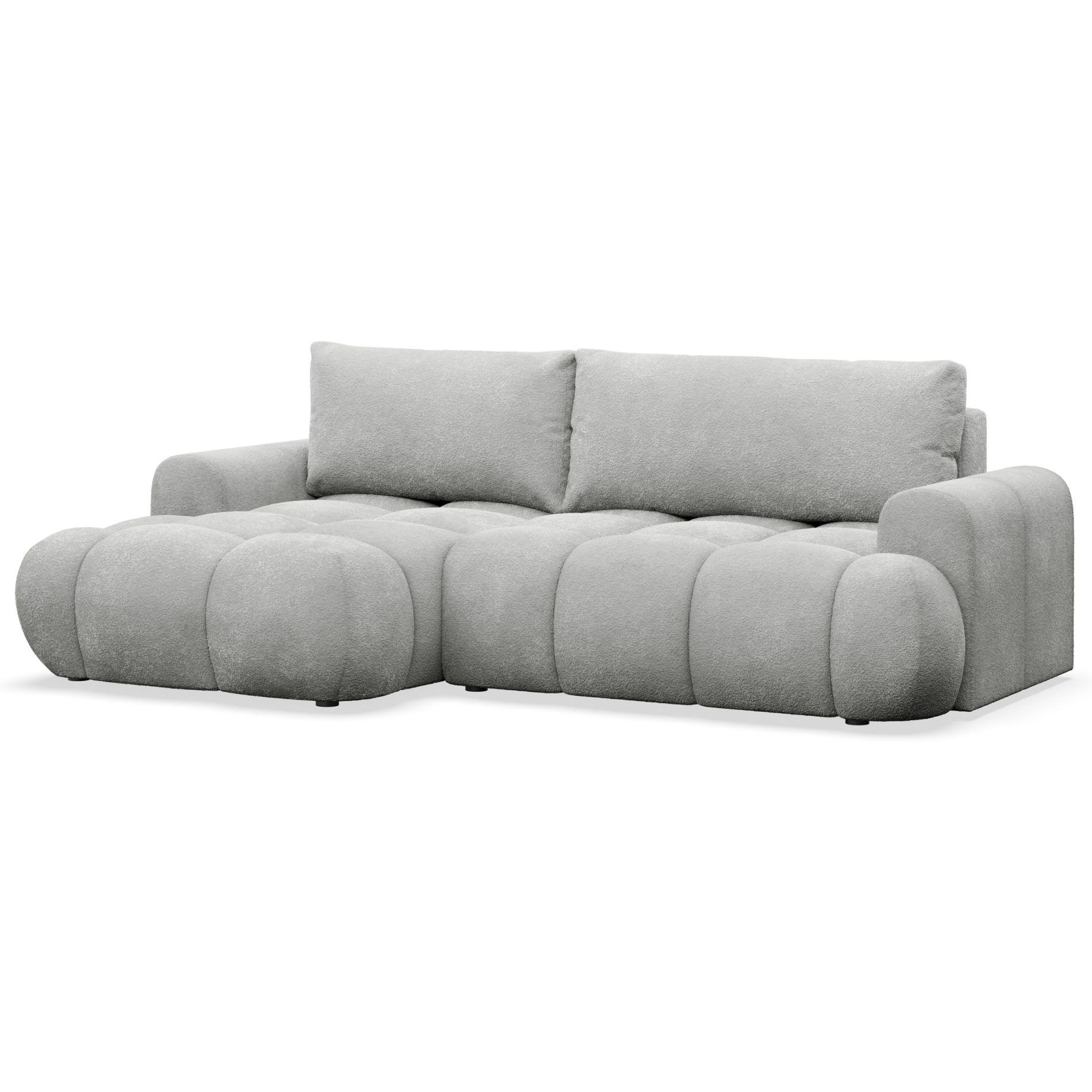 ECKSOFA Ombo Mini, Hellgrau Bouclé, linksseitig - Hellgrau/Schwarz, Kunststoff/Textil (256/155cm) - Selsey