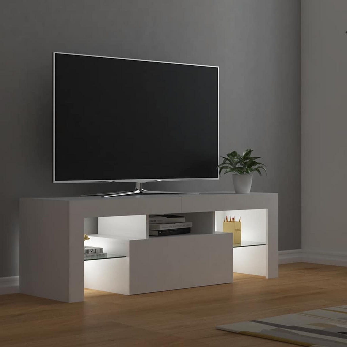 TV-SCHRANK Mit Led-Leuchten Weiss 120/35/40 Cm - Weiß, Holzwerkstoff (41/44/102cm) - vidaXL