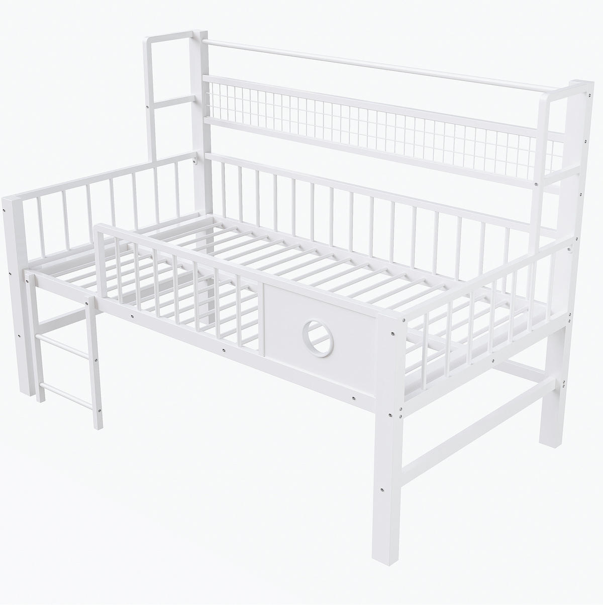 NIEDRIGES HOCHBETT 90/200 cm, Weiß mit Stauraum und Kleiderstange - Weiß, Metall (90/200cm) - MIVRAY