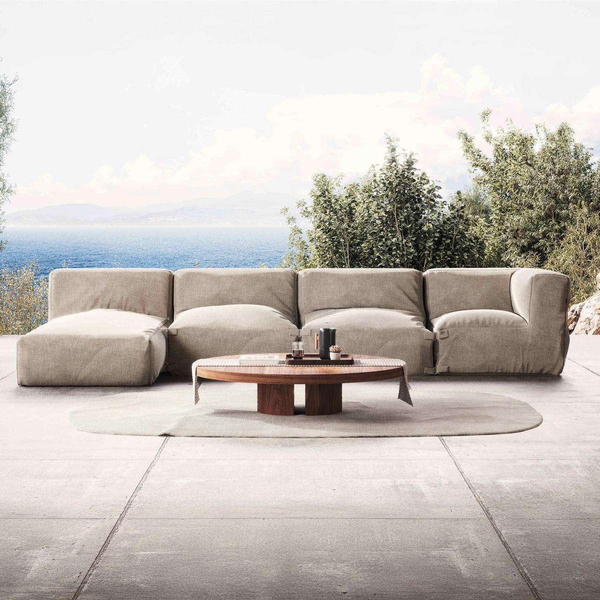GARTENSOFA 4-tlg., Sandfarbe - Beige, Textil (85/65/160cm) - Oviala