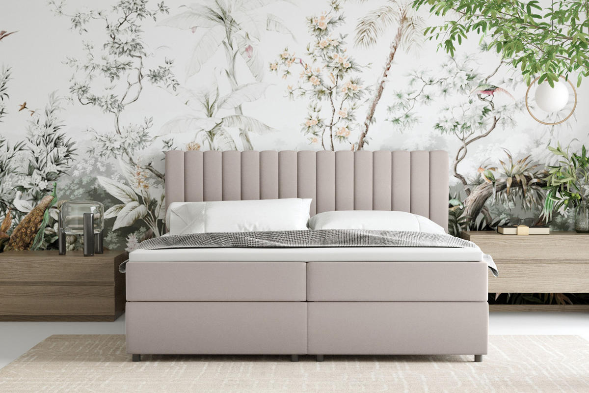 BOXBETT Everest beige 180 x 200 cm Doppelbett mit hochwertiger Bonell-Matratze und Topper - Cappuccino, Holz (180/200cm) - Panda Möbel