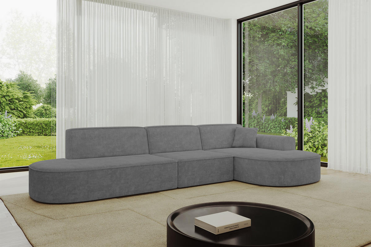 ECKSOFA Ottomane Rechts MARI-L2 - 328x171x79 cm Grau Velours - Schwarz/Grau, Holzwerkstoff/Kunststoff (171/328cm) - ALTDECOR