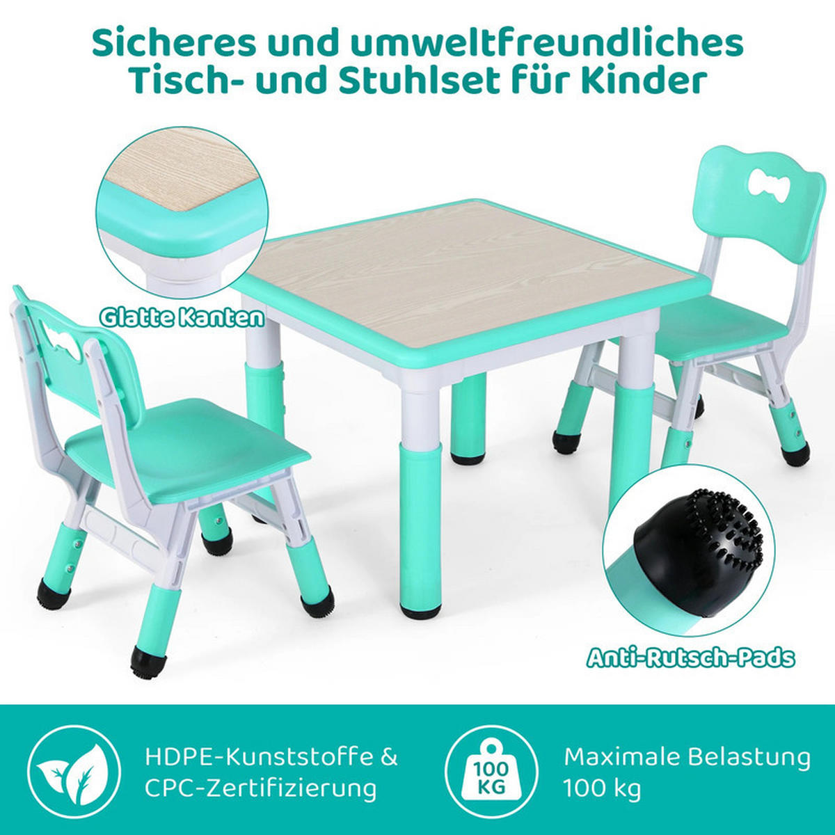 KINDERSITZGRUPPE Türkis Höhenverstellbar - Grün, Kunststoff (60/48/60cm) - Bextsrack