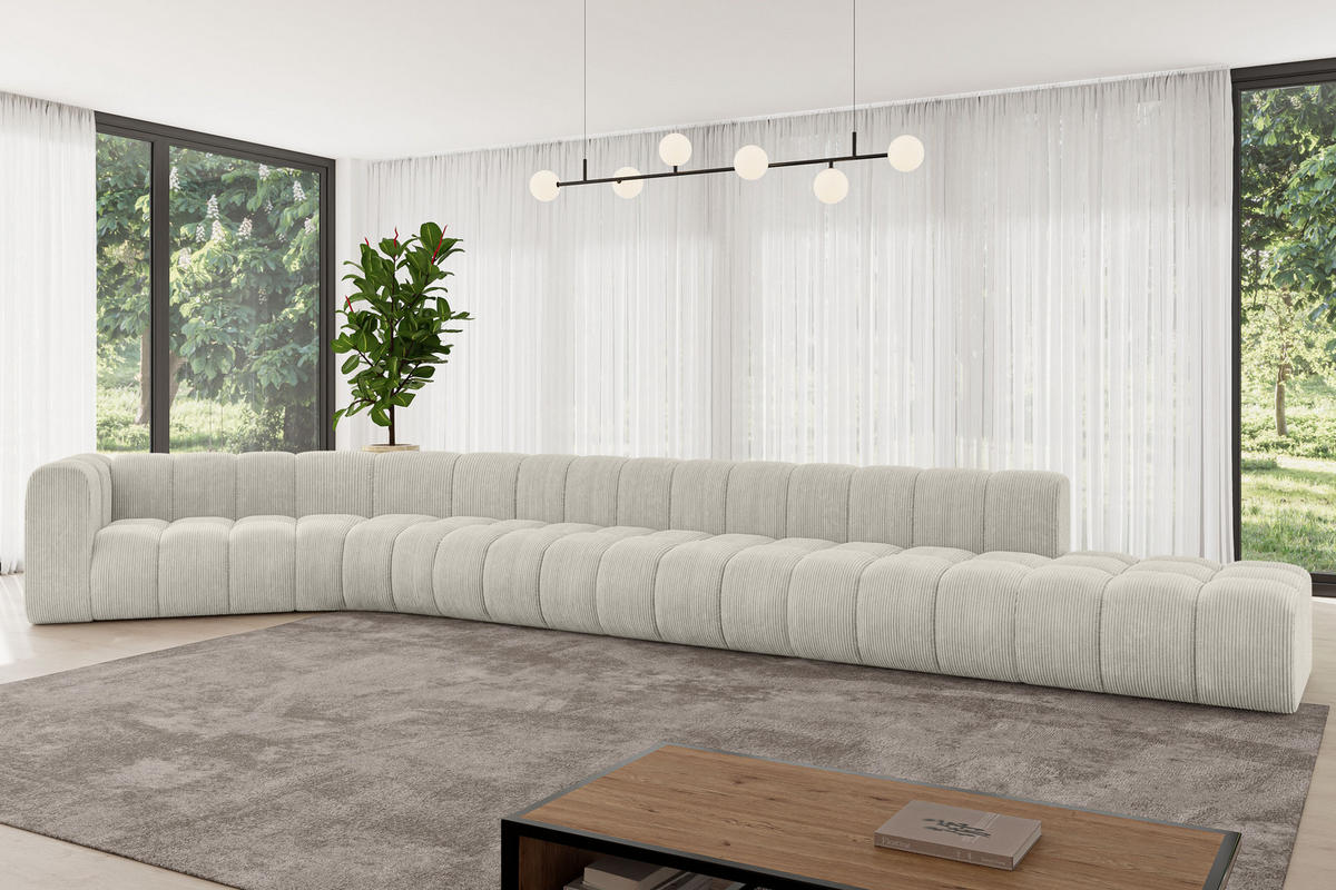 ECKSOFA modulares Sofa Tilmo-L3 - 581x194x70 cm Creme - Hellgrau/Creme, Holzwerkstoff/Textil (581/194cm) - ALTDECOR