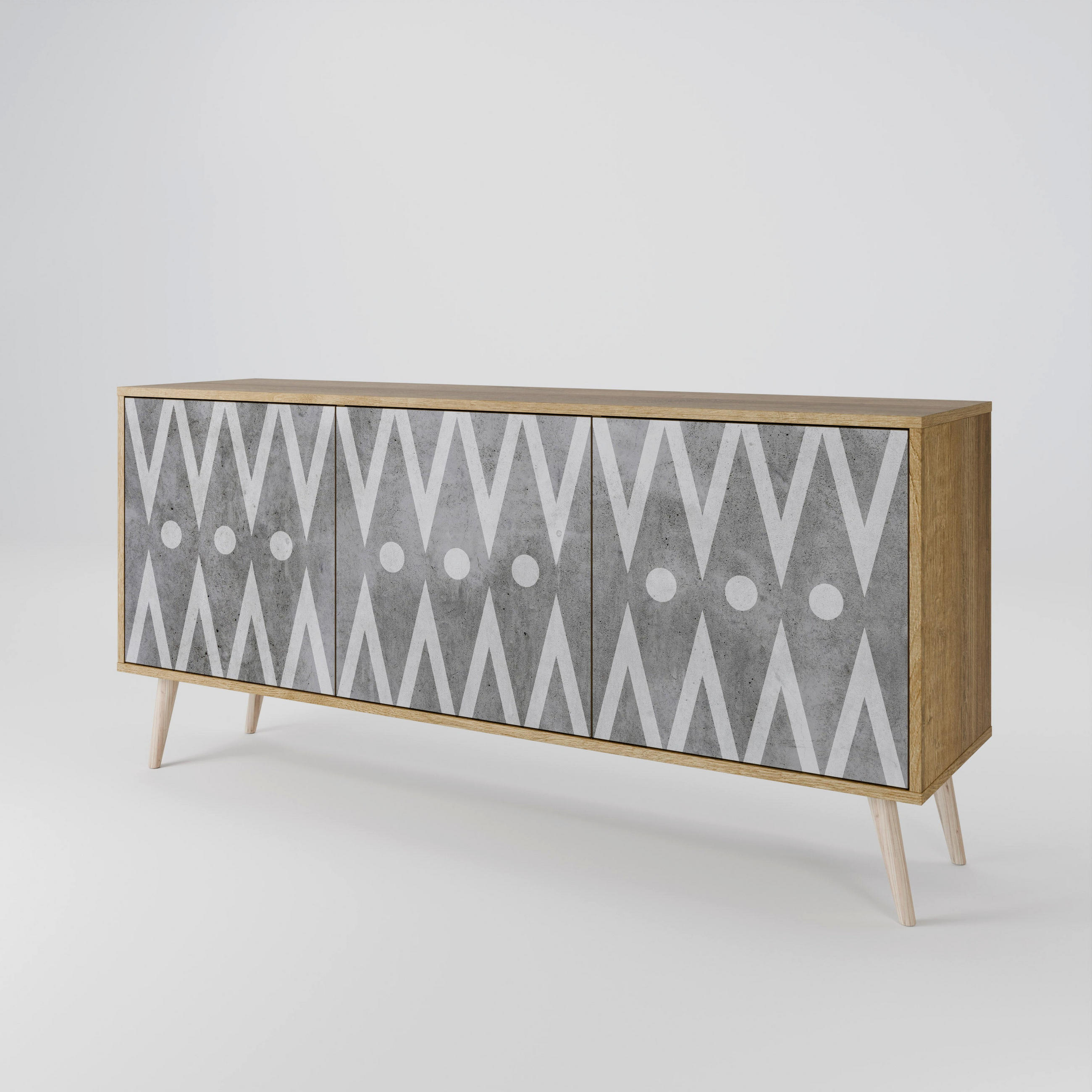 SIDEBOARD SHARP EDGES, Eicheneffekt, 164,5x42x77,5 cm, 3 Türen - Eichefarben/Buchefarben, Holzwerkstoff/Buchenholz (164.5/77.5/42cm) - SpaceRebels