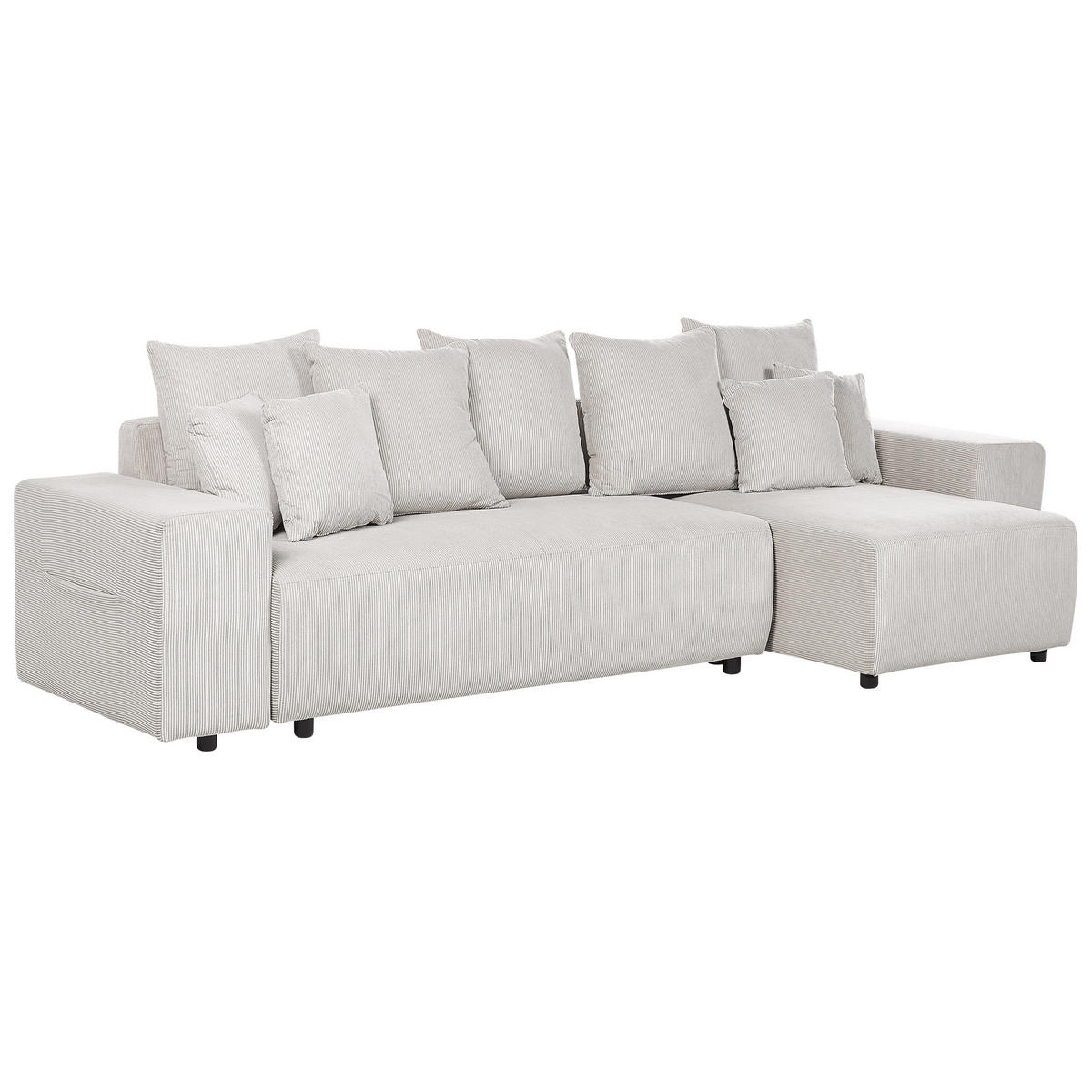 3-SITZER-ECKSOFA Cord hellbeige rechtsseitig mit Schlaffunktion Stauraum Luspa - Beige/Schwarz, Textil (294/130cm) - Beliani