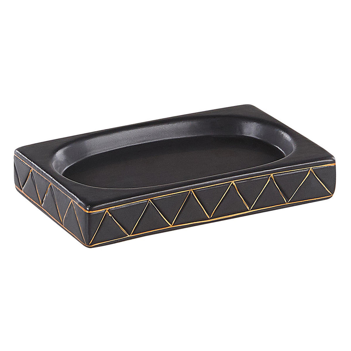 BADEZIMMER Set 5-teilig Keramik schwarz/gold Lanco - Goldfarben/Schwarz, Keramik (13/38/11cm) - Beliani