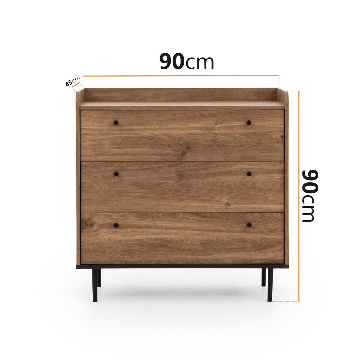KOMMODE Nero mit vier Schubladen - Hellbraun/Schwarz, Holzwerkstoff/Metall (90/90/45cm) - Ravio
