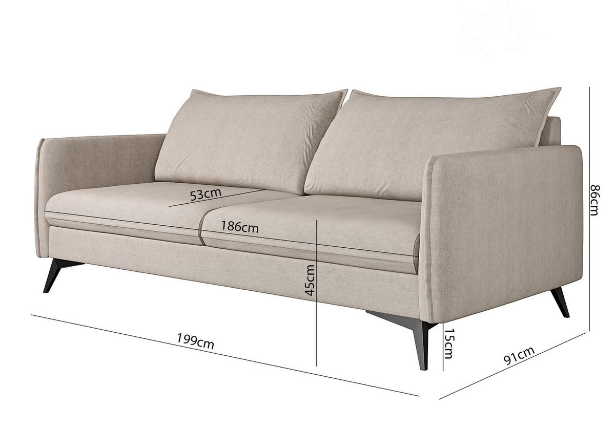 SITZGARNITUR 3+2+1 Pulse Beige Luxusmikrofaser - Ecru/Beige, Holz/Textil (199/86/91cm) - S-Style Möbel