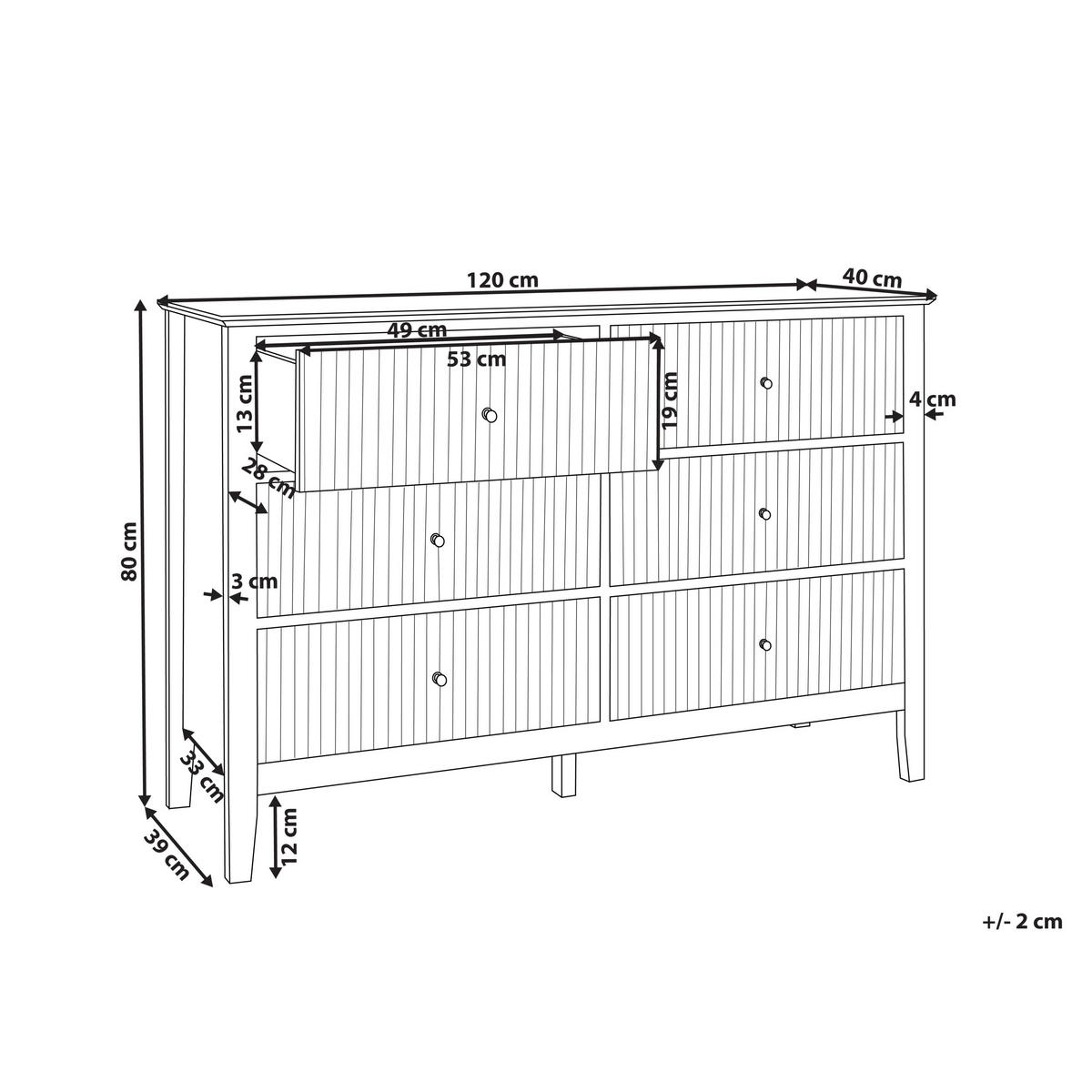 KOMODA s 6 zásuvkami Bílá Assisi - bílá, kompozitní dřevo (120/80/40cm) - Beliani