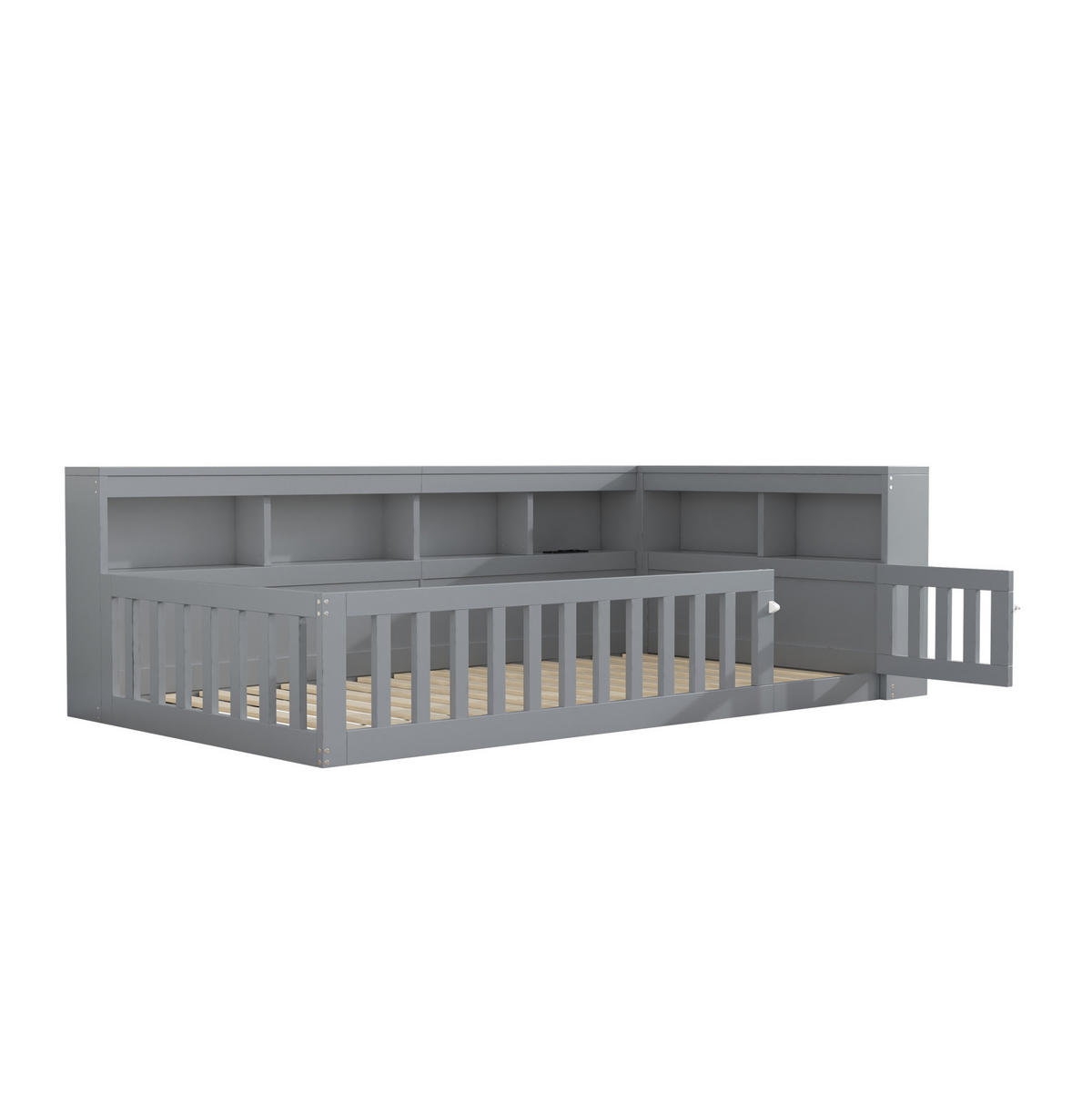 POLSTERBETT 90/200 cm Grau mit Stauraum, Lattenrost, Steckdose und USB - Grau, Holzwerkstoff (90/200cm) - Flora Grace