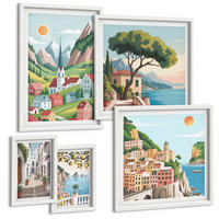 BILDER SET 5er Set - 50x50 cm & 20x30 cm & 40x60 cm Weißer Rahmen - Löwenzahn-Wassertropfen - Weiß, Kunststoff (40/60cm) - TULUP