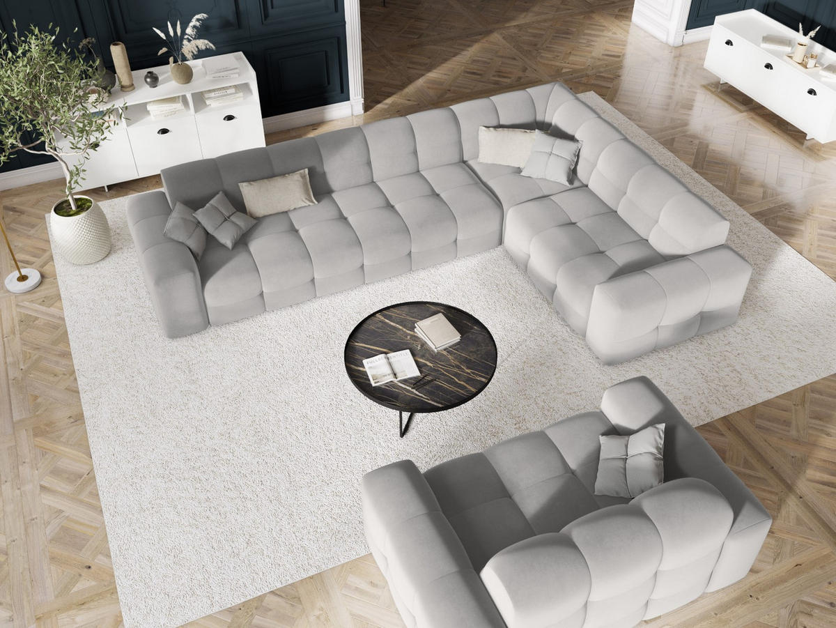 ECKSOFA rechts Kendal aus Samt hellgrau 6 Sitzplätze - Hellgrau, Textil (231/332cm) - Micadoni