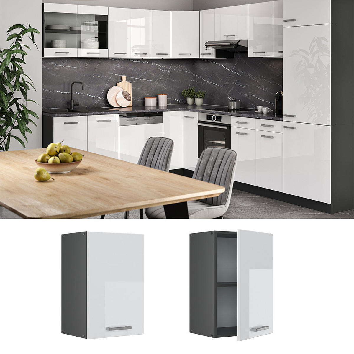 HÄNGESCHRANK R-Line Weiß Hochglanz 40 cm - Weiß Hochglanz/Anthrazit, Holzwerkstoff (40/60/31cm) - Vicco