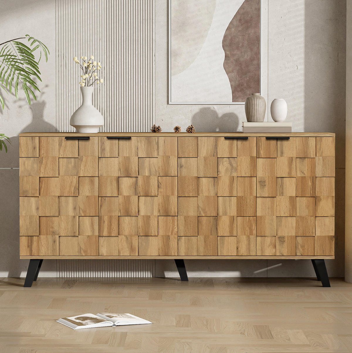 SIDEBOARD mit 4 Türen 160,5 x 35,5 x 78 cm Holzoptik - Hellbraun, Holzwerkstoff (160.5/78/35.5cm) - Meubliv