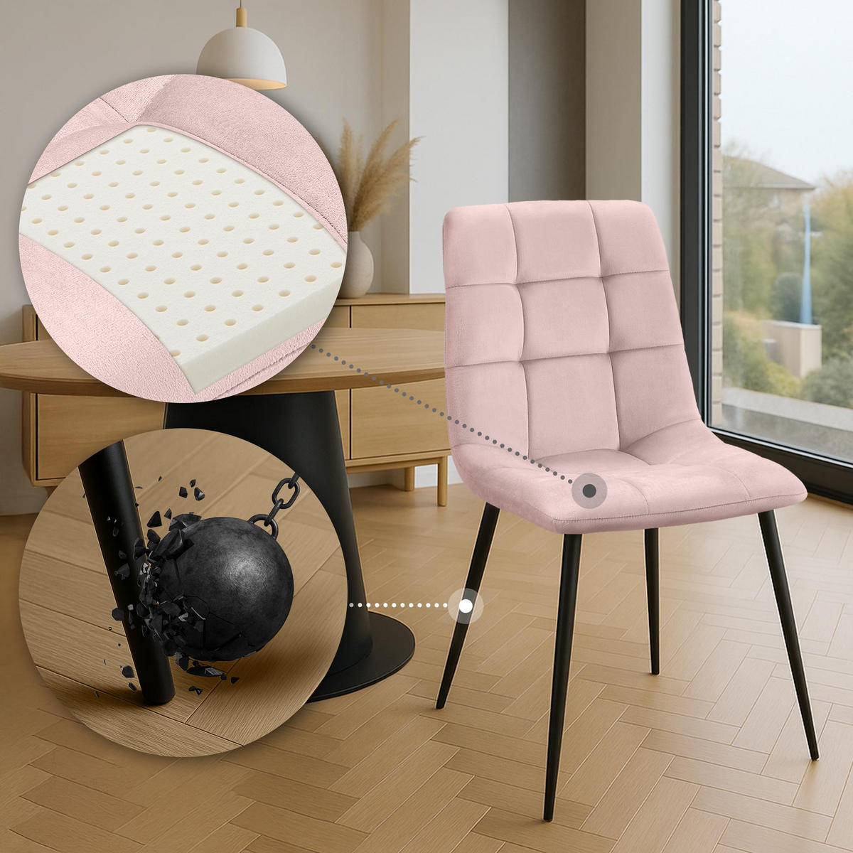 STUHL Samt Pink - Pink/Schwarz, Textil/Metall (45/84/55cm) - CLP
