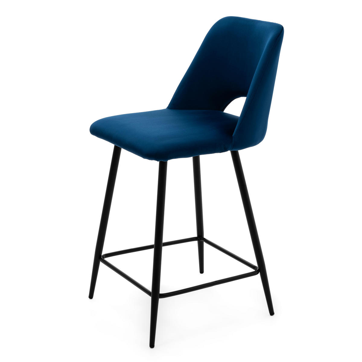BARHOCKER ORO gepolsterter mit Steppung - dunkelblau - Samt Velour - Blau/Schwarz, Textil/Metall (48/94/55cm) - NEW HOME