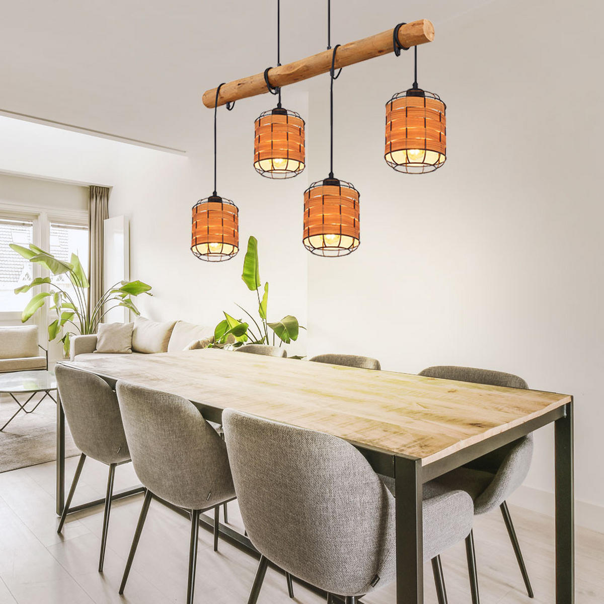 LED HÄNGELEUCHTE Metall Holzoptik Braun - Braun, Metall (80/15/120cm) - Globo Lighting