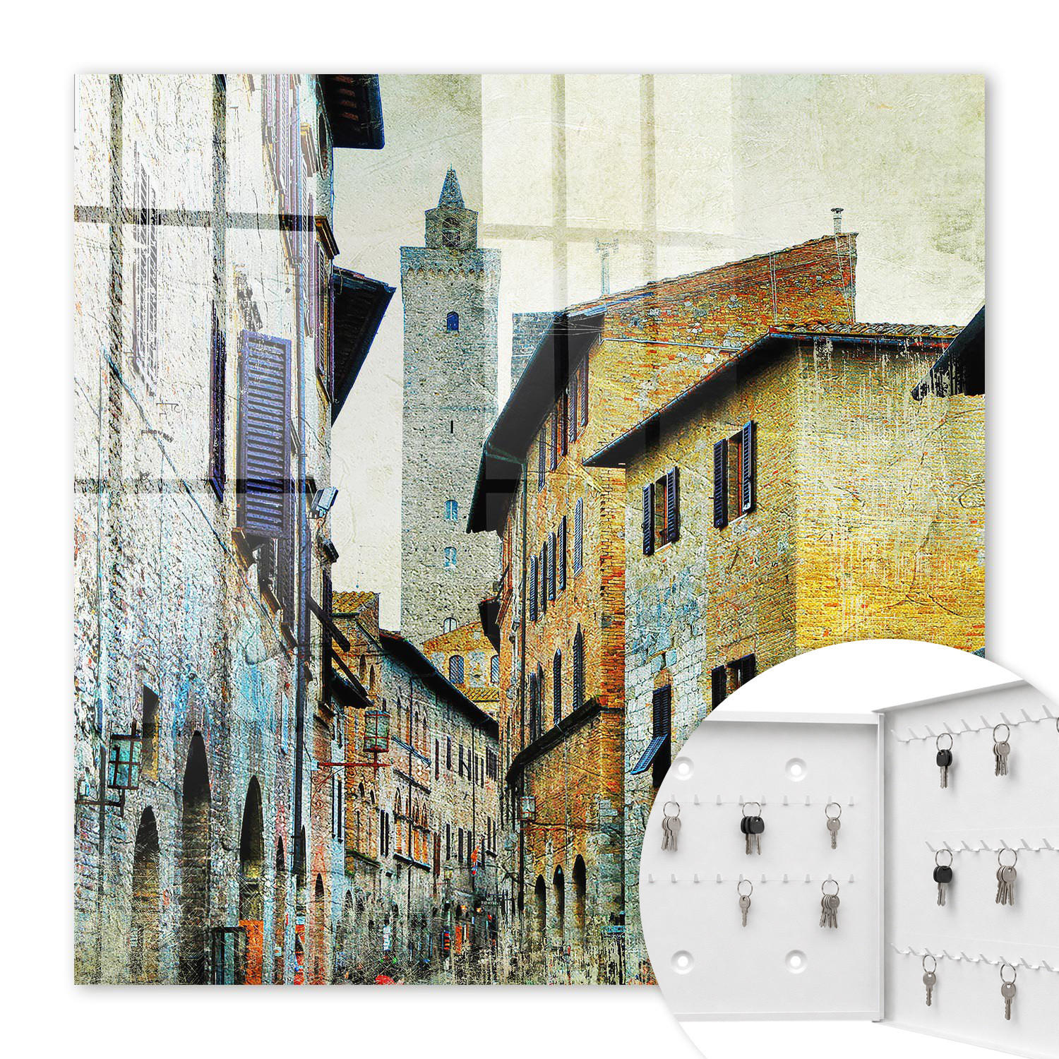 SCHLÜSSELBOX Weiß 30x30 cm – Türöffnung nach rechts - Mittelmeerstraße - Beige, Metall (30/30/5cm) - TULUP