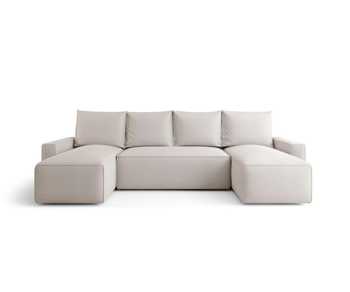 WOHNLANDSCHAFT mit Schlaffunktion SAVIO U Curio 02 - Creme, Textil (300/75/140cm) - Bedante