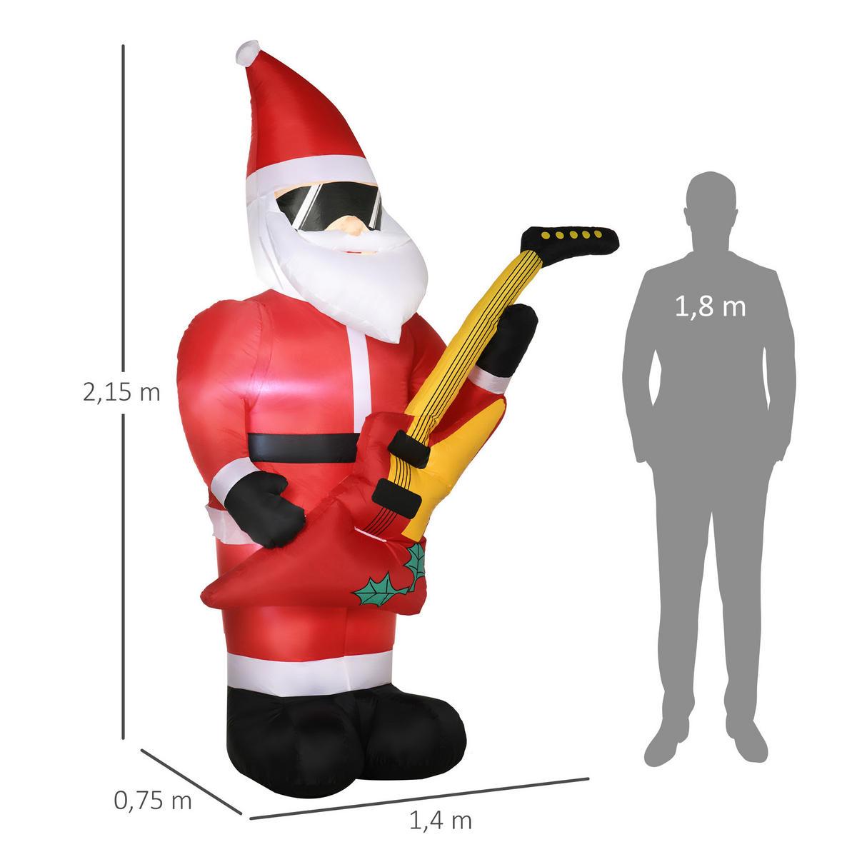 AUFBLASBARER Weihnachtsmann, Polyester, Rot - Rot, Kunststoff (75/215/140cm) - Outsunny